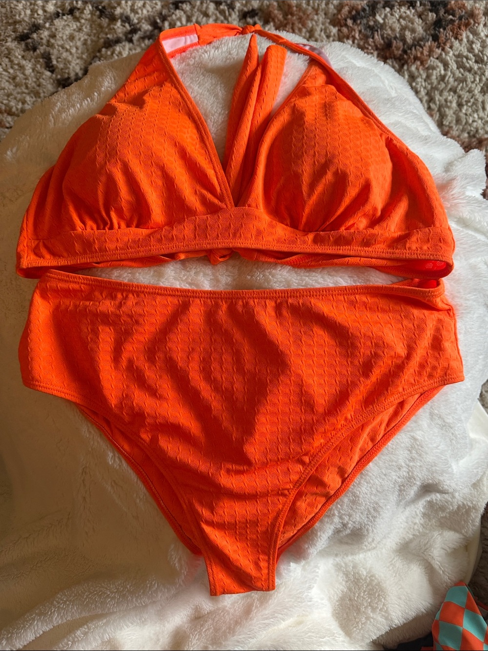 SHEIN Bright Orange High-Waist Halter Bikini Set